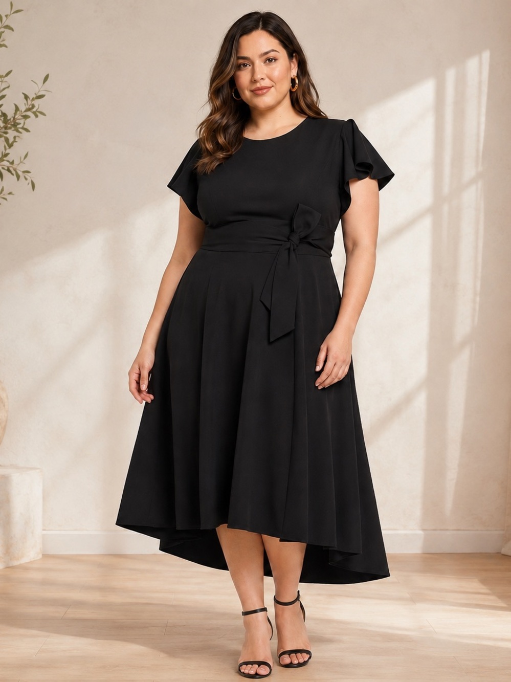 NWT Meet.Curve Black High-Low Fit & Flare Midi Dress
